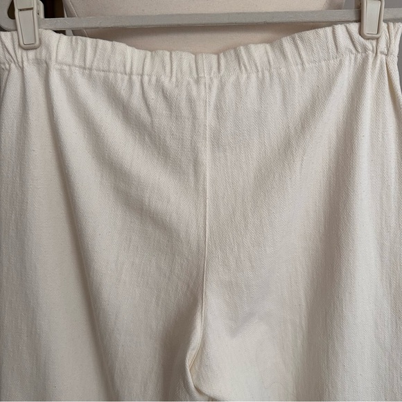 THE EARTH COLLECTION Natural Cotton Cream Wide Leg Crop Pants Greek Key Hem XXL - Picture 8 of 10